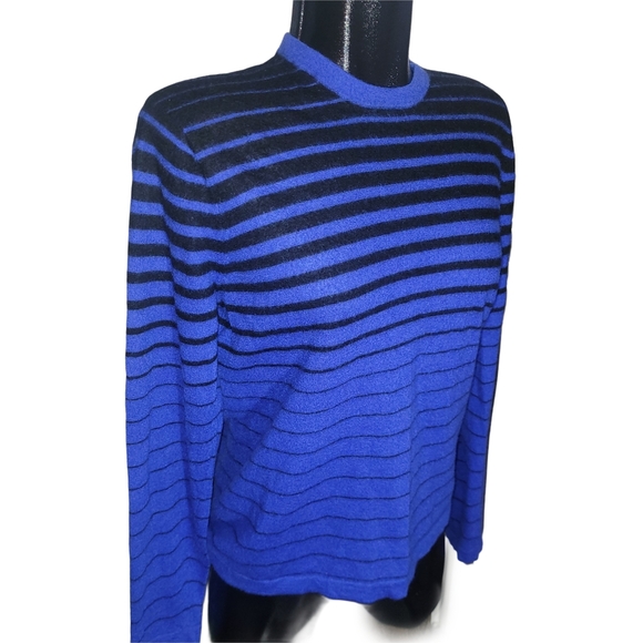Neiman Marcus Royal Blue and Black Striped Cashmere Sweater L - Picture 2 of 7